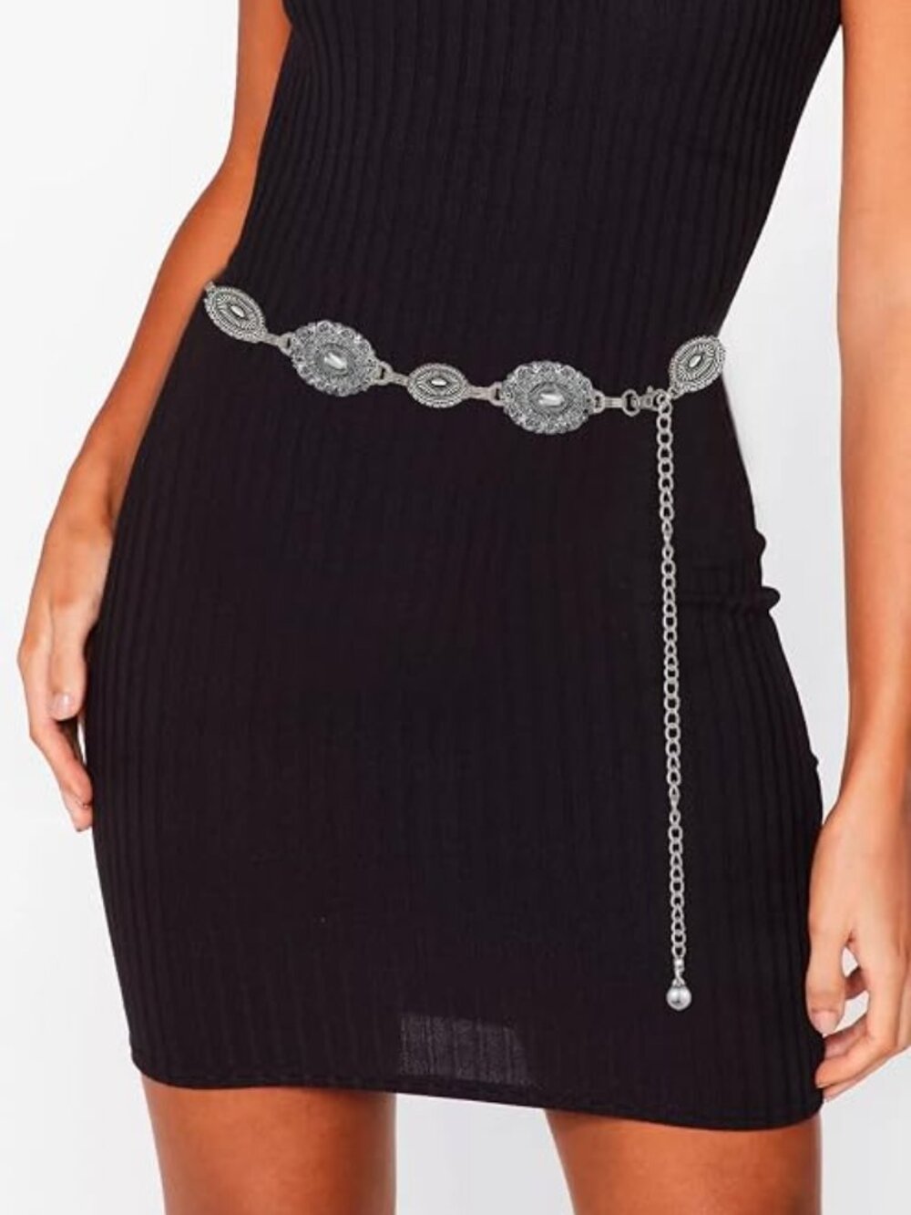 Western-Concho-Belt-Women Cowgirl-Metal-Belts Vintage Chain Belt